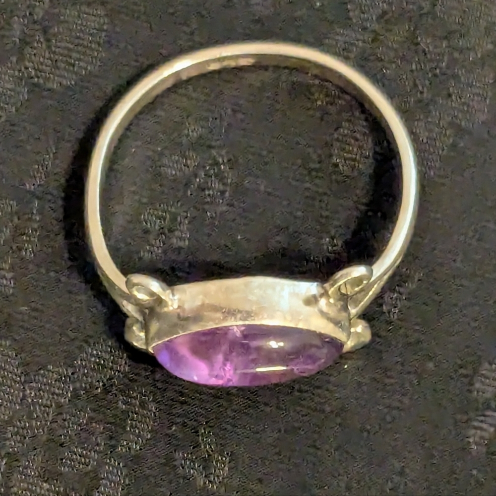 Rare Artisan Solid 925 Sterling Silver Ring Genuine Amethyst Ring Size 8 - Picture 4 of 7